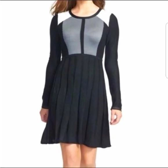 Vince Camuto Fit and Flare Colorblock Sweater Dress